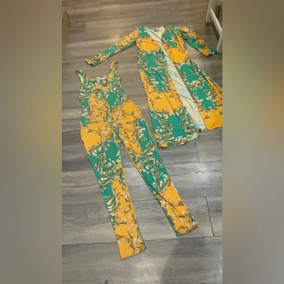 Vibrant Green and Yellow Jumpsuit Set - Picture 6 of 6